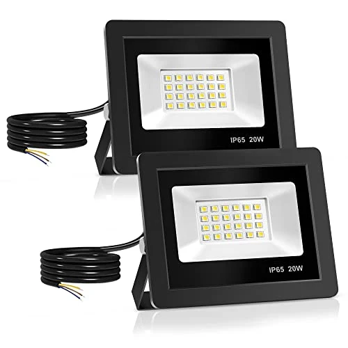 20W Faretto Led da Esterno 2 Pezzi, Realky Potenti Faretti Led Esterni 2000LM, 24 LED 6500K Bianca Fredda Faro led esterno IP65 - Fari Led Interna ed Esterna per Giardino, Cortile, Garage, Pareti
