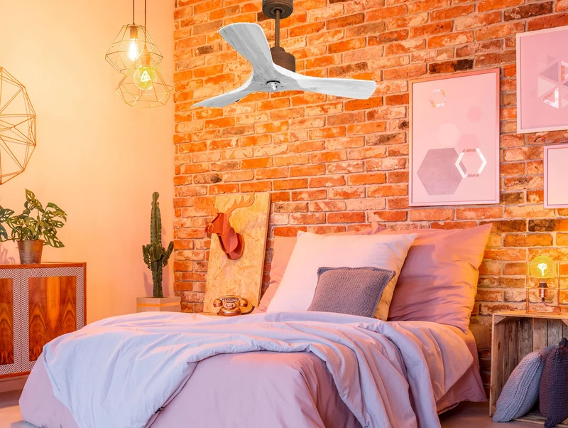 Ventilatore da soffitto Reversibile Termostato Dimmabile Wifi Motore CC Tetti inclinati Telecomando Luce a tre toni Hypersilence Memoria Shopify Vendible (AUTOMATICO)