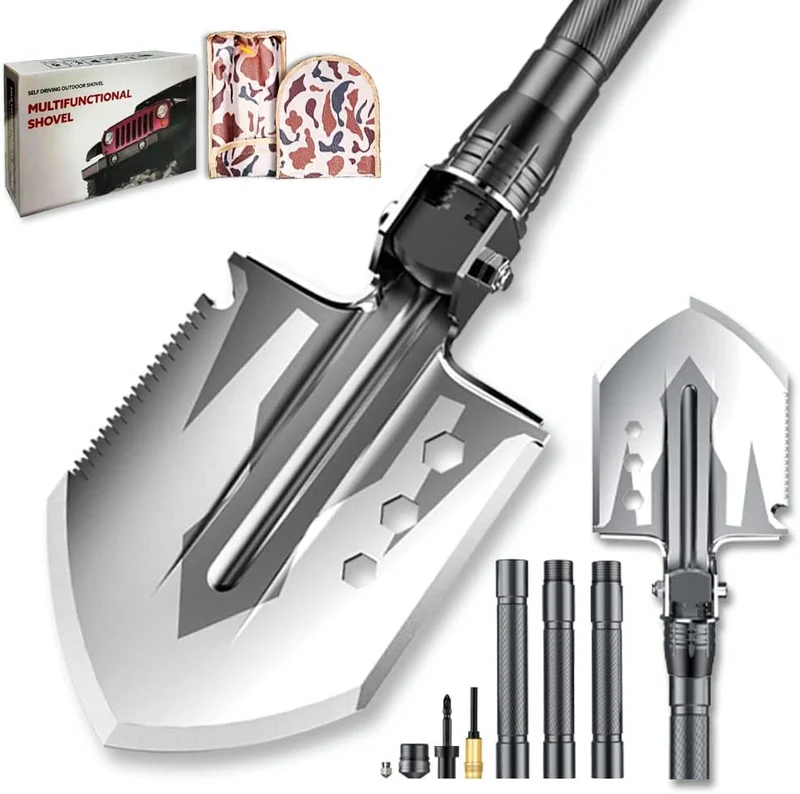 YANTOO Pala militare da campeggio ed escursionismo, kit di vanga portatile staccabile pieghevole, multifunzionale per esterno, spiaggia, pesca, giardinaggio, emergenza auto