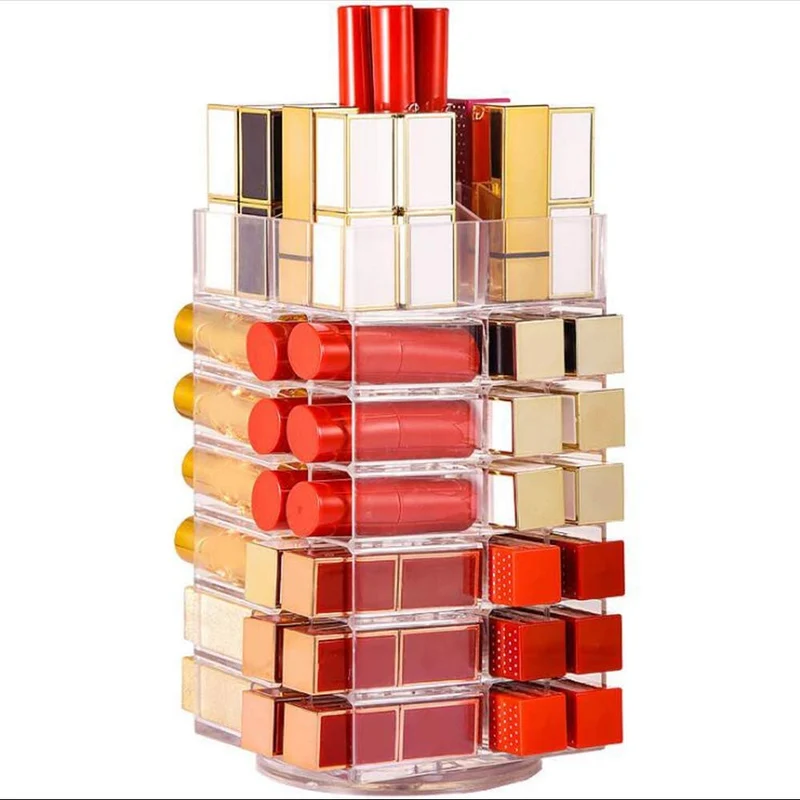 Organizzatore di Rossetti Trucco Acrilico Conservazione di bellezza 53 Spazio Espositore per Rossetto Supporto per Rotazione a 360 ° per Supporto per Smalto per Labbra