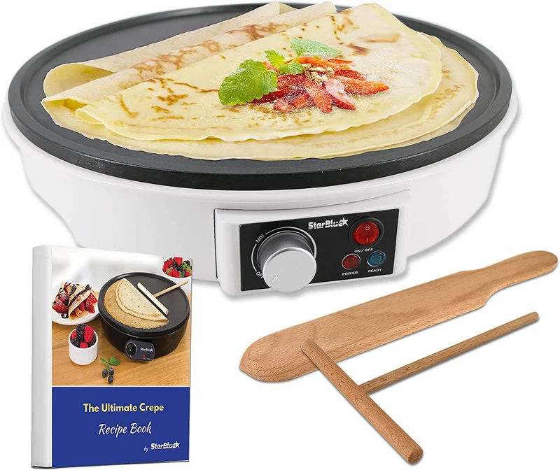 Macchinetta per Crepe Elettrica da 30.5cm Della StarBlue con Spatola di Legno - AC 220-240V 50/60Hz 1000W, Spina del Regno Unito, Adattatore Europa Incluso