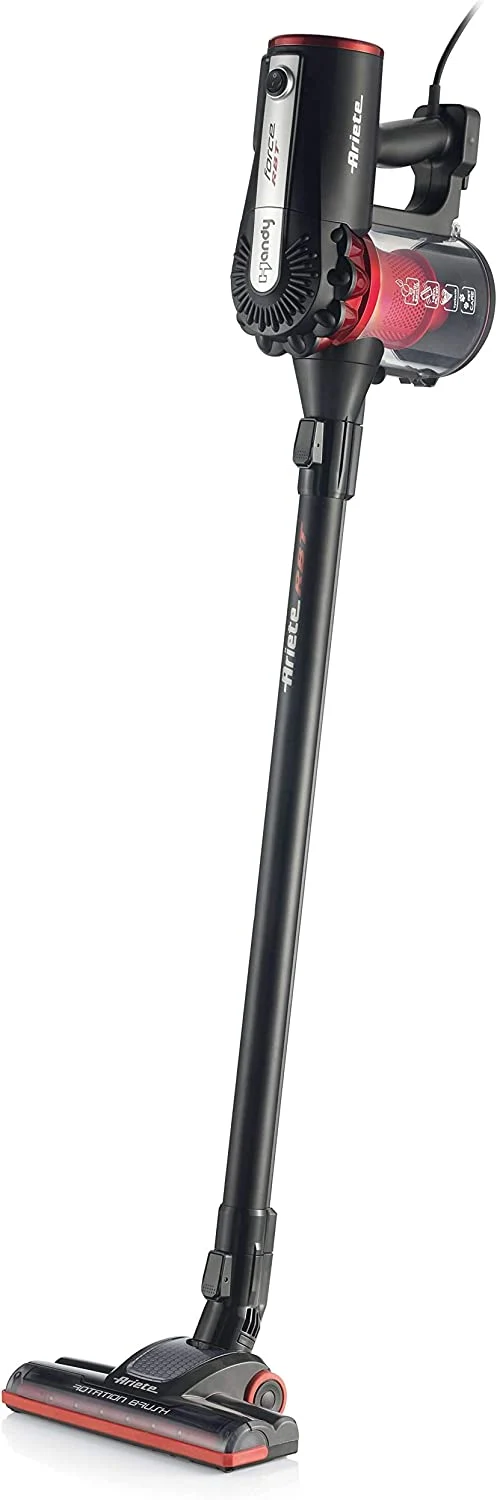 Ariete 2761 Handy Force Scopa Elettrica con filo 2 in 1 Aspirapolvere e Aspira Briciole, Filtro HEPA, Tecnologia ciclonica, Senza sacco, Spazzola tradizionale, Tubo telescopico, Rosso/Nero