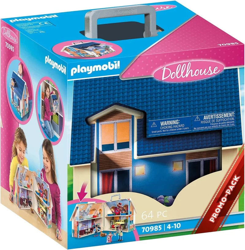 PLAYMOBIL Casa delle bambole Portatile 70985 Con maniglia per il trasporto, Pieghevole, Giocattoli per bambini dai 4 anni