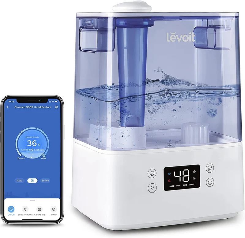 LEVOIT Dual 200S Smart Top-Fill Umidificatore Ambiente 3L, Umidificatore Ultrasuoni a Nebbia Fredda per Bambini/Piante Dura da 25H, ≤28dB Silenzioso Auto Modo con Oli Essenziali, Timer