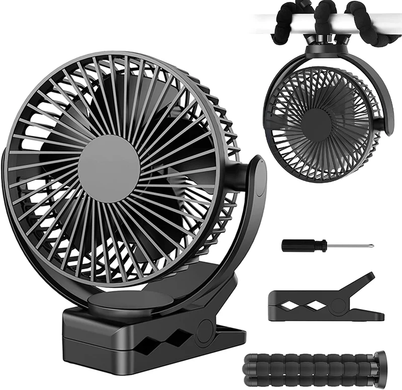 Mini ventilatore 15 cm, ventilatore portatile a 3 velocità, ventilatore da scrivania ricaricabile, con treppiede flessibile e le clip, adatto per esterni, campeggio, tapis roulant e auto
