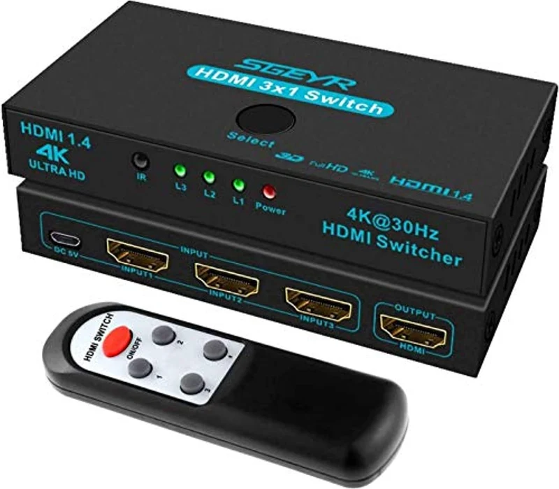 Switch HDMI SGEYR interruttore hdmi 3 in 1out con telecomando a infrarossiscatola Commutatore HDMI 1.4 HDCP 1.4 supporto 4K @ 30Hz Ultra HD 3D 2160P 1080P