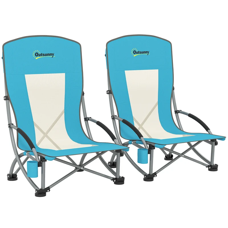 EasyComfort Set 2 Sedie da Spiaggia Pieghevoli con Braccioli con Portabicchieri e Borsa di Trasporto, Blu