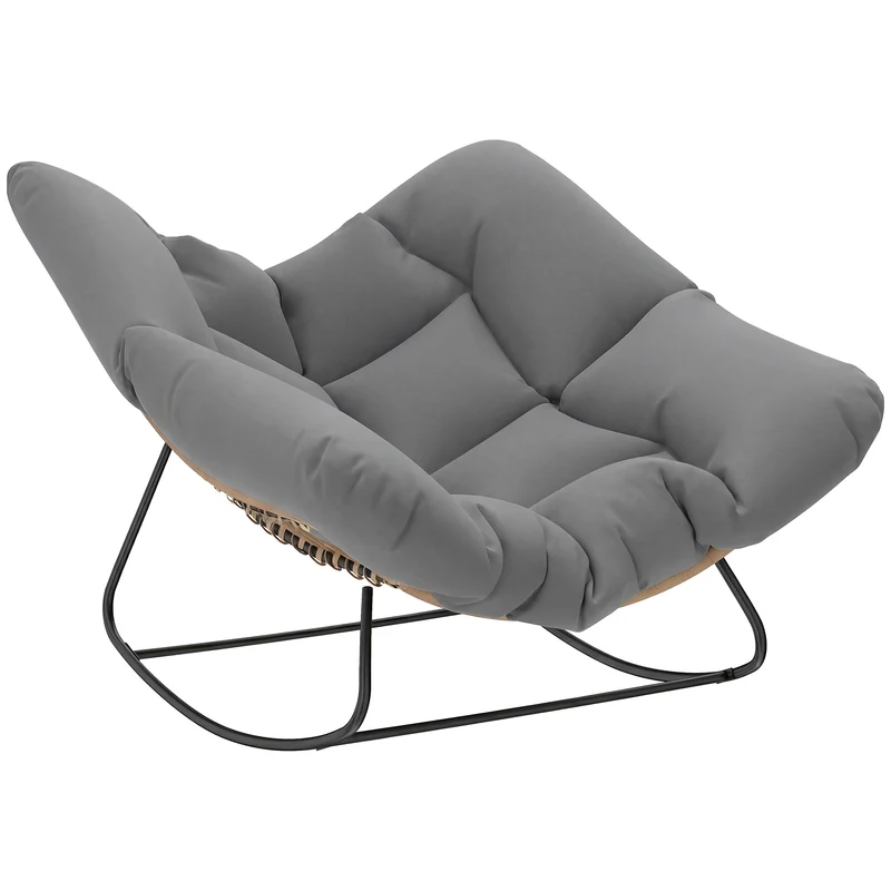 Sedia a Dondolo da Interni ed Esterni 97x107x79 cm con Seduta Extra Larga e Cuscino Imbottito in Cotone PP Grigio