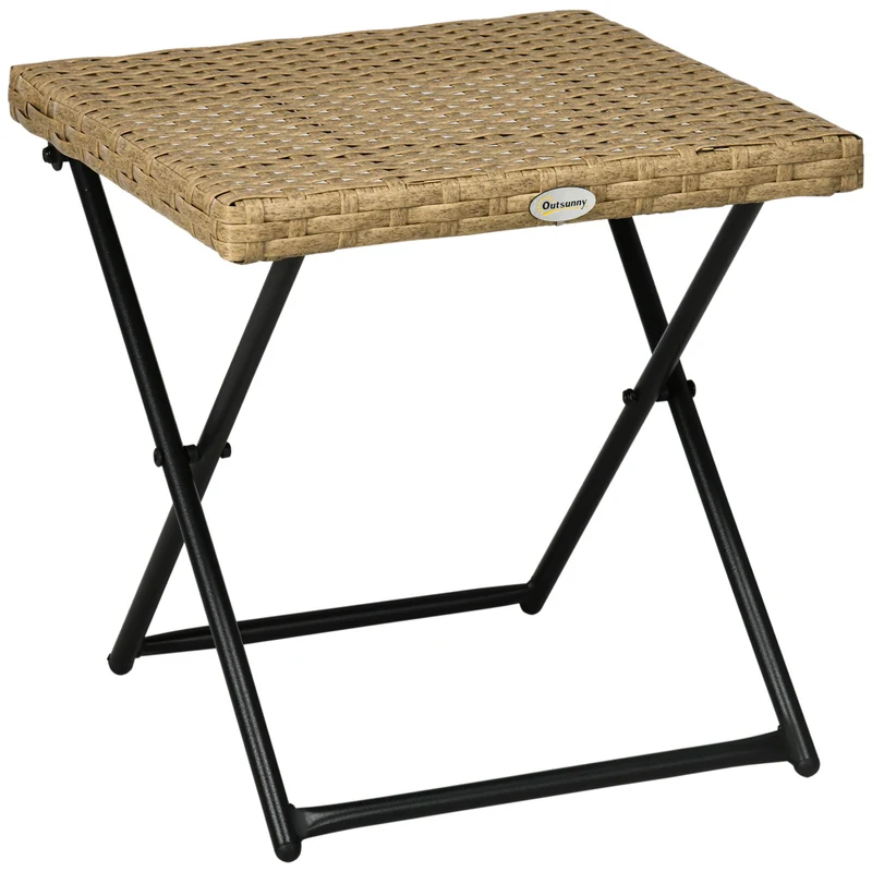 EasyComfort Tavolino da Giardino Pieghevole Salvaspazio in Rattan Sintetico e Acciaio, 40x40x40cm, Colore Vimini