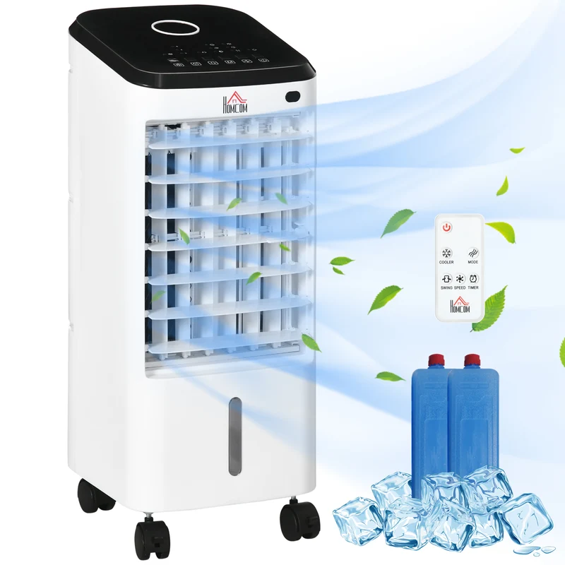 Raffrescatore Evaporativo 3 in 1 Ventilatore Umidificatore con Ghiaccio e Deumidificatore Bianco