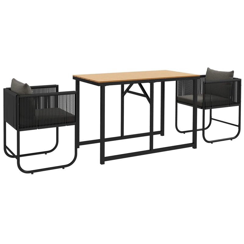 EasyComfort Set da Giardino 3 Pezzi in Rattan con 2 Sedie 50x51.5x67 cm e Tavolo 110x60x75 cm in Legno Composito