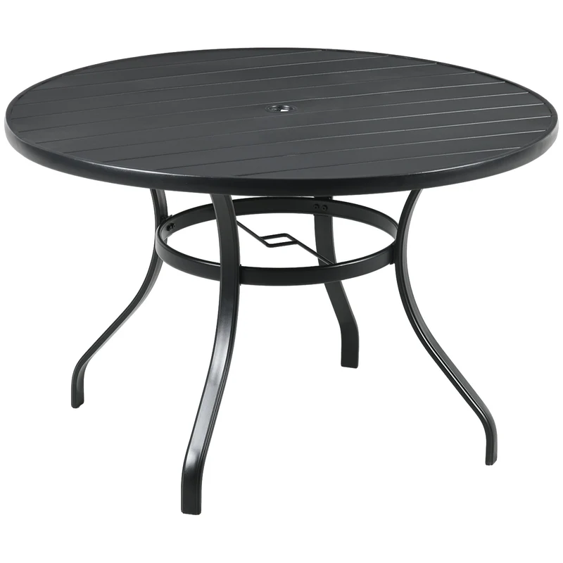 EasyComfort Tavolo da Giardino Rotondo per 4 Persone con Foro per Ombrellone e Doghe in Metallo, Ø115x72cm, Nero