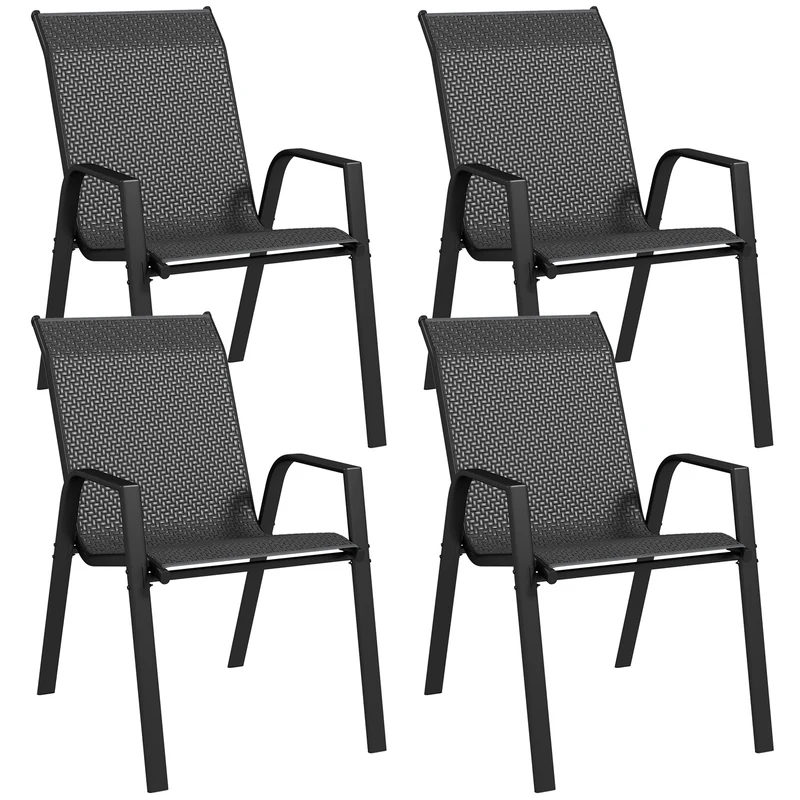 EasyComfort Set 4 Sedie da Giardino Impilabili con Braccioli in Rattan PE e Acciaio, Grigio
