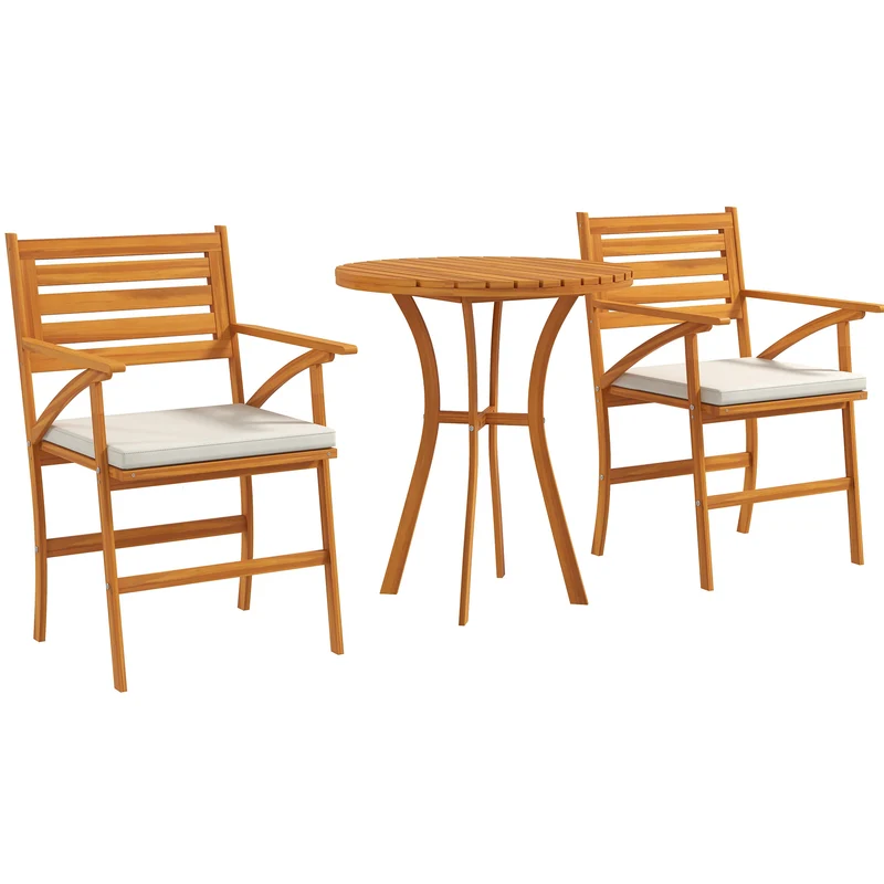EasyComfort Set da Giardino 3 Pezzi in Legno di Pino con Tavolo Rotondo Ø68x78 cm e 2 Sedie 55x52x87.5 cm con Cuscini