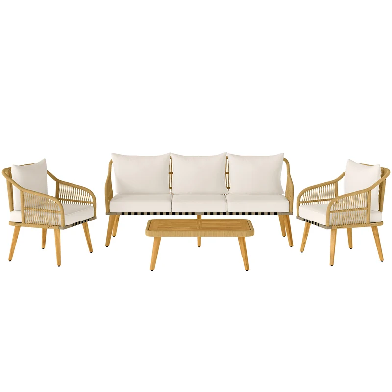 EasyComfort Set da Giardino 4 Pezzi con Divano 3 Posti, 2 Poltrone e Tavolino Basso in Rattan PE e Acciaio Multicolore