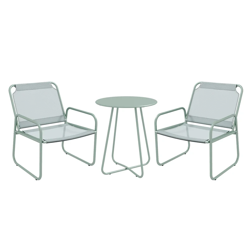 EasyComfort Set da Giardino con Tavolo Rotondo e 2 Sedie in Acciaio e Tessuto a Rete Traspirante, Verde