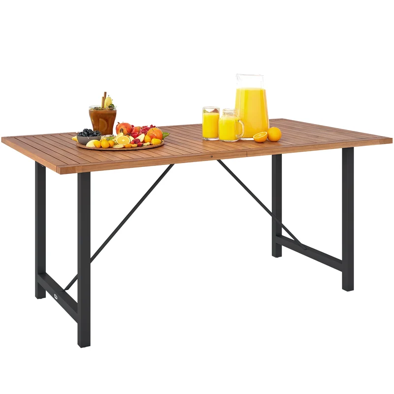 EasyComfort Tavolo da Giardino 160x90 cm in Legno di Acacia e Acciaio con Piano a Doghe, Teak