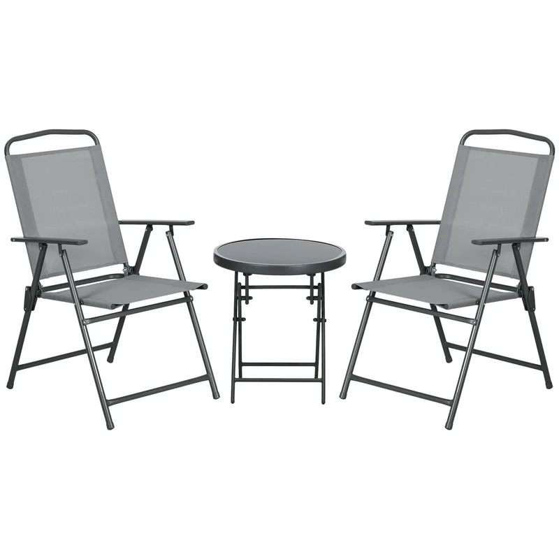 EasyComfort Set da Giardino 3 Pezzi con 2 Sedie 53.5x64x93 cm e Tavolino da Caffè Ø45x50 cm, in Metallo, Grigio Chiaro