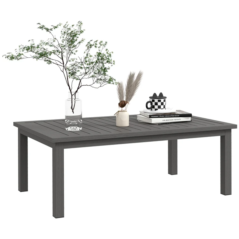EasyComfort Tavolino per Esterni Rettangolare in Alluminio Effetto Legno, 100x60cm, Marrone