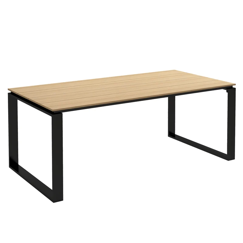 EasyComfort Tavolo da Giardino Rettangolare in Alluminio con Piano a Doghe per 6-8 Persone, 180x90x74cm, Quercia