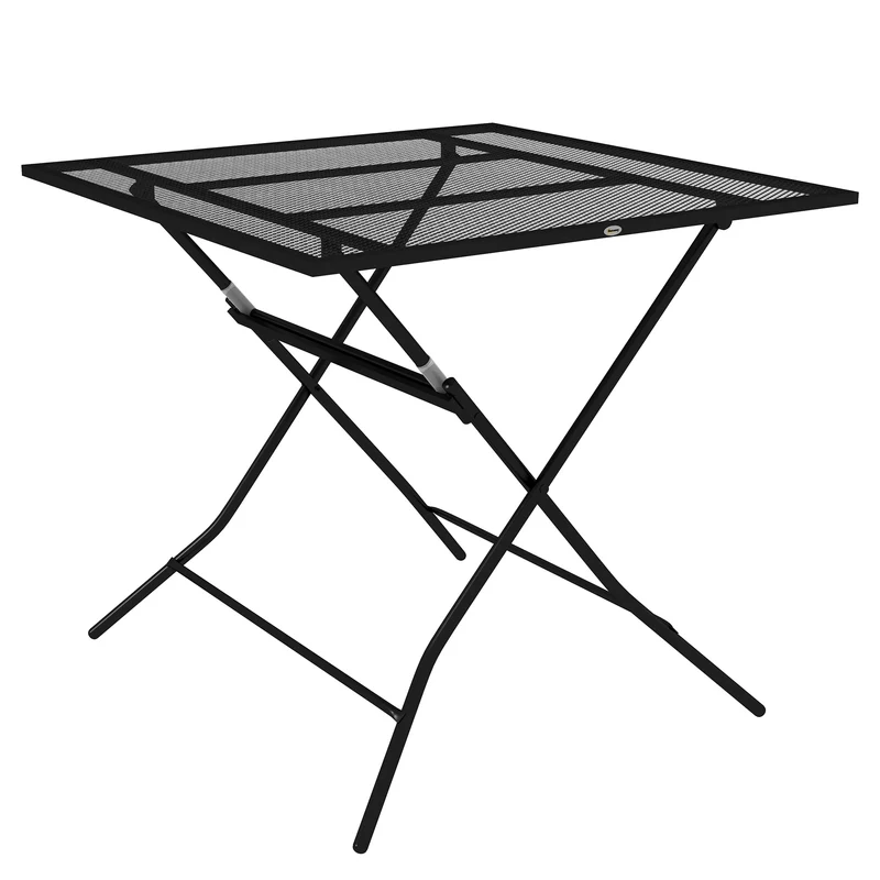 EasyComfort Tavolo da Giardino Pieghevole Quadrato con Piano a Rete in Acciaio, 80x80x74cm, Nero