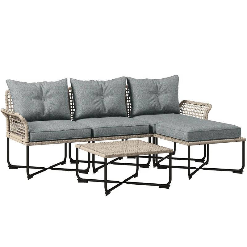 EasyComfort Set da Giardino 5 Pezzi in Rattan con 2 Sedie Laterali, Sedia Centrale e 2 Sgabelli/Tavolini da Caffè