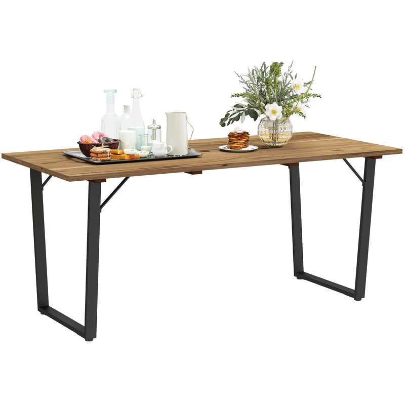 EasyComfort Tavolo da Giardino Rettangolare a 6 Posti con Foro per Ombrellone, Legno e Acciaio, 175x80x75 cm, Marrone