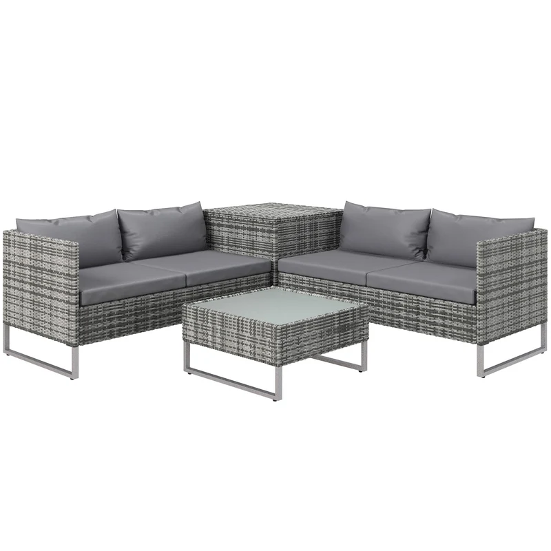 EasyComfort Set da Giardino 4 Pezzi con 2 Divani 2 Posti, Tavolino da Caffè e Tavolino Alto, in Acciaio e Rattan
