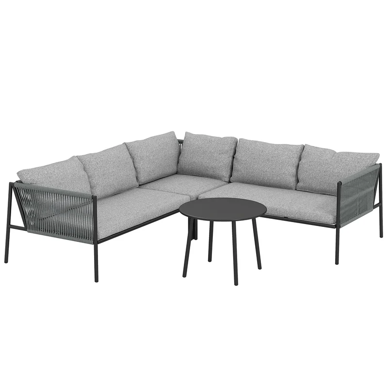 EasyComfort Salotto da Giardino in Rattan con Divano Angolare Modulabile, Tavolino da Caffè e Cuscini, Grigio