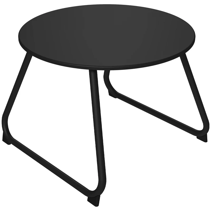 EasyComfort Tavolino da Esterni Ø48x37 cm in Metallo Nero con Piedini Regolabili