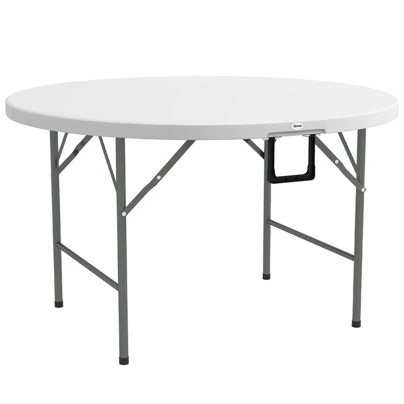 EasyComfort Tavolo Pieghevole per Giardino e Campeggio, in Acciaio e HDPE, Ø122x73 cm, Grigio e Bianco