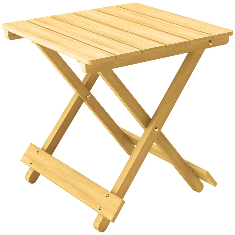 EasyComfort Tavolino da Esterno Pieghevole in Legno con Piano a Doghe, 40x43x40 cm, Legno Naturale