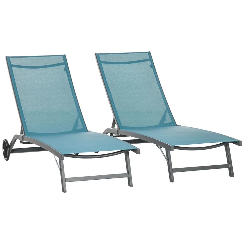 EasyComfort Set 2 Lettini Sdraio Reclinabili, in Alluminio e Tessuto Traspirante, 66x165x102 cm, Blu e Nero