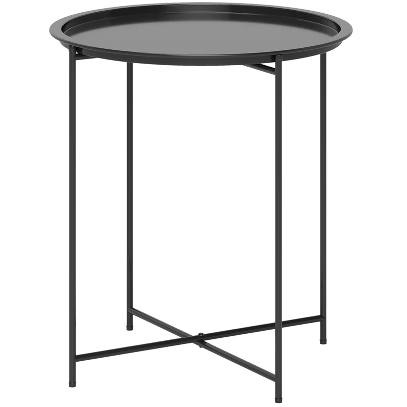 EasyComfort Tavolino da Giardino con Vassoio Rimovibile e Gambe Pieghevoli in Acciaio, Ø46x50 cm, Nero