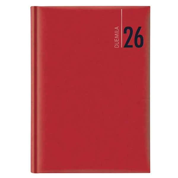 Agenda giornaliera 2027 - copertina in carta imbottita - 14,5 x 20,5 cm - rosso