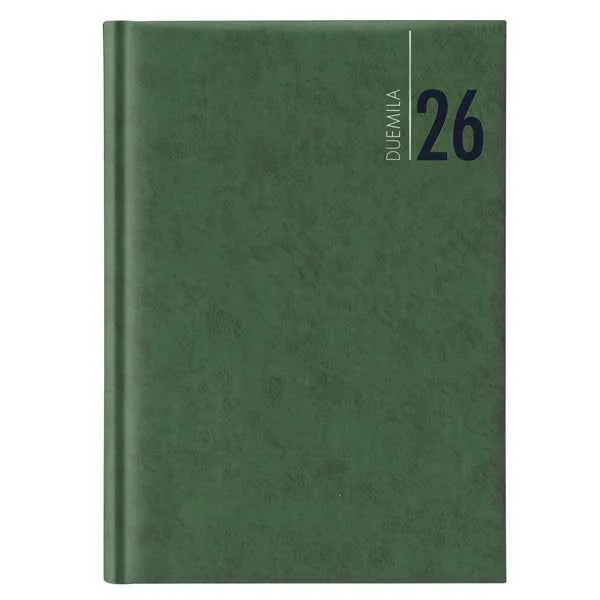Agenda giornaliera 2027 - copertina in carta imbottita - 14,5 x 20,5 cm - verde