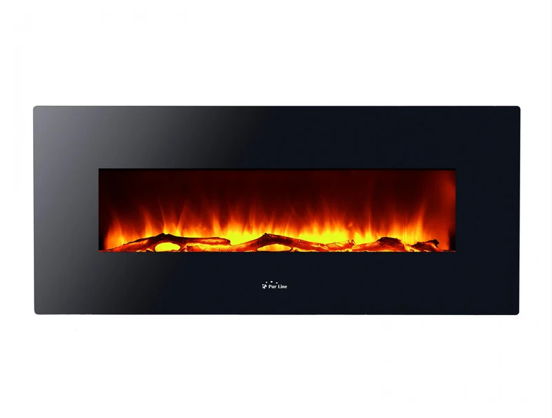 Caminetto elettrico panoramico in vetro temperato nero