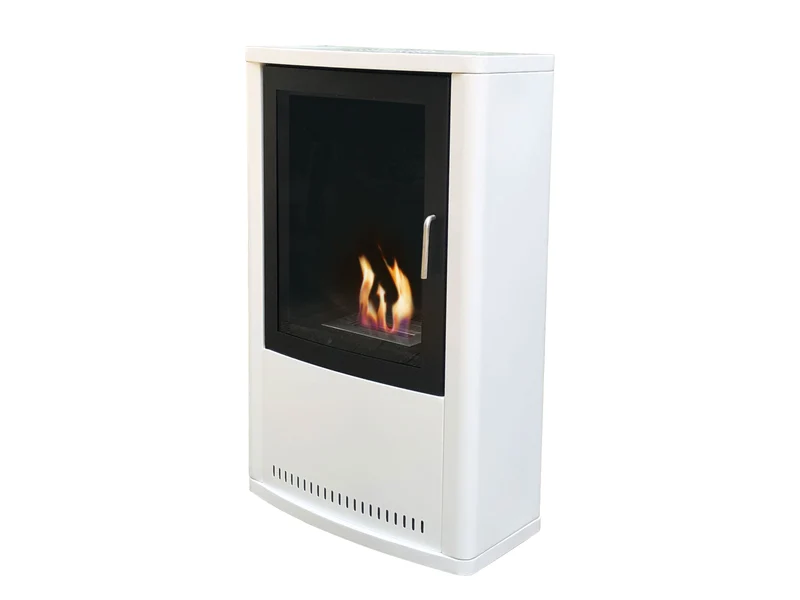 Stufa rettangolare a etanolo con design in acciaio bianco