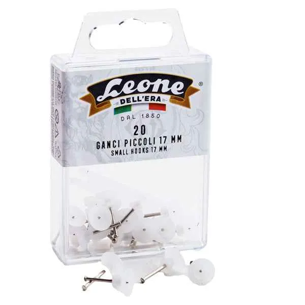 Ganci per quadri – con spilli assortiti - 1,7 cm - trasparente - Leone – conf. 20 pezzi