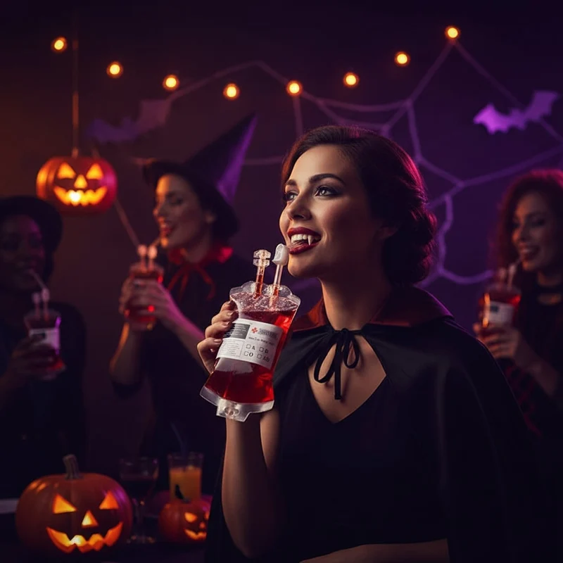 Halloween Blood Bag Prop Party Decoration with Red Liquid and Label