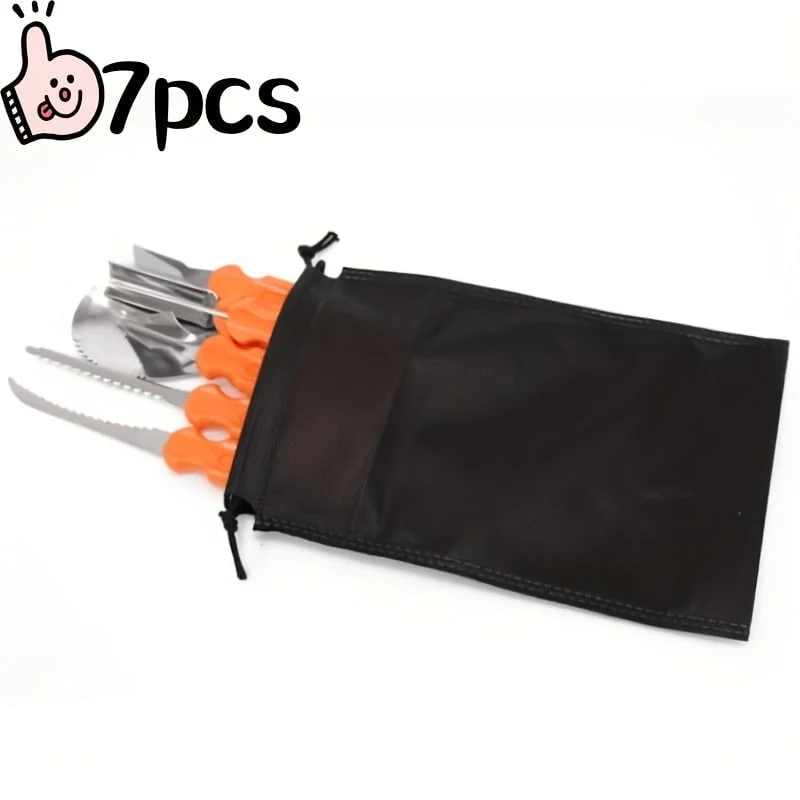 7-Piece Pumpkin Carving Set with Stainless Steel Tools for Halloween, Linden Wood