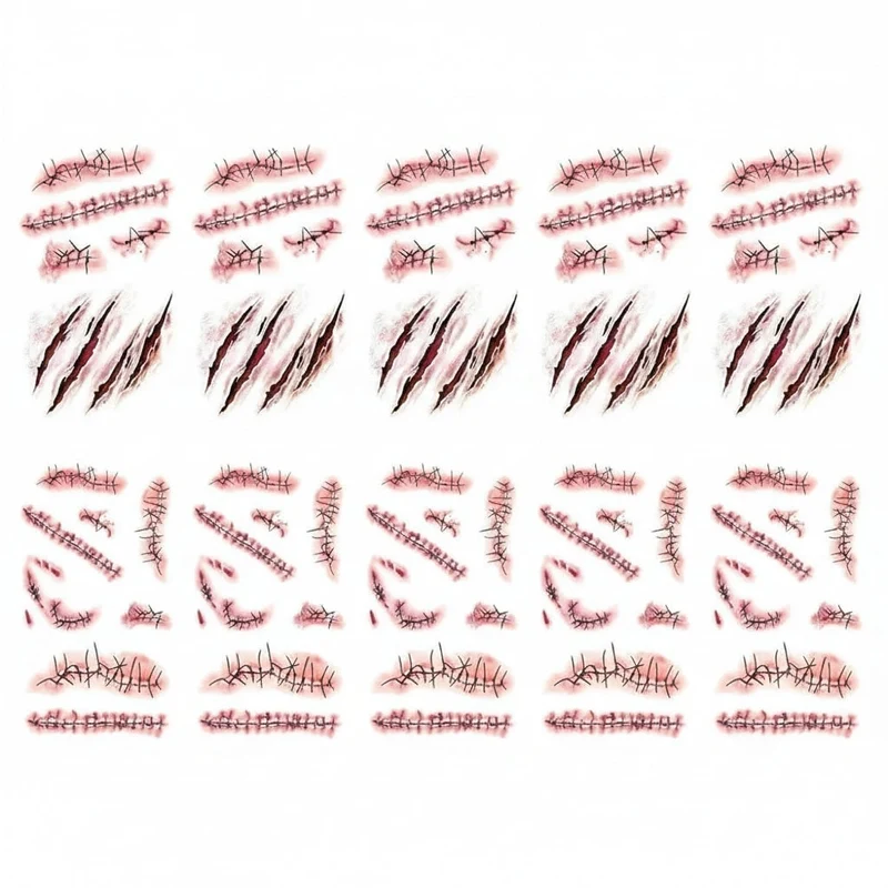 Halloween Temporary Party Tattoos with Wound, Stitch, and Bite Mark Designs