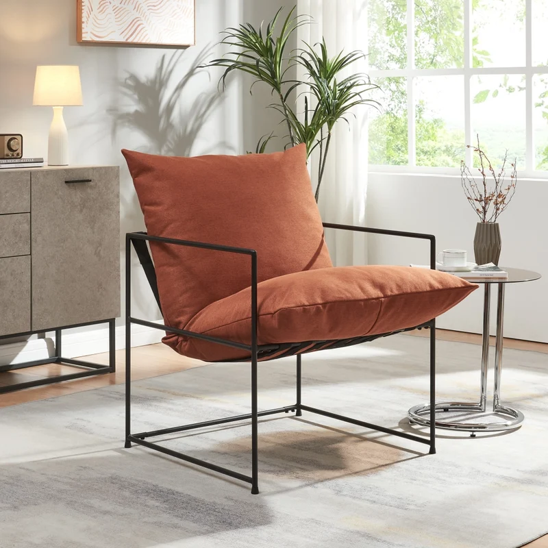 Poltrona Utsjoki con Cuscino Imbottito Sedia Relax 90 x 61 x 70 cm Nero / Arancione [en.casa]