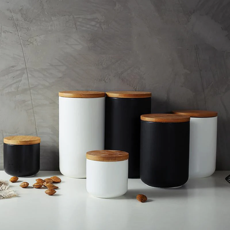 Ceramic Kitchen Food Storage Jar with Airtight Wooden Lid