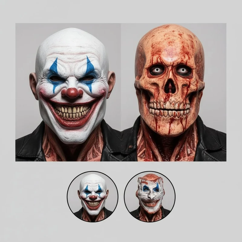 Halloween Full-Head Clown and Skull Mask Costume Double-Layer Latex Fancy Dress