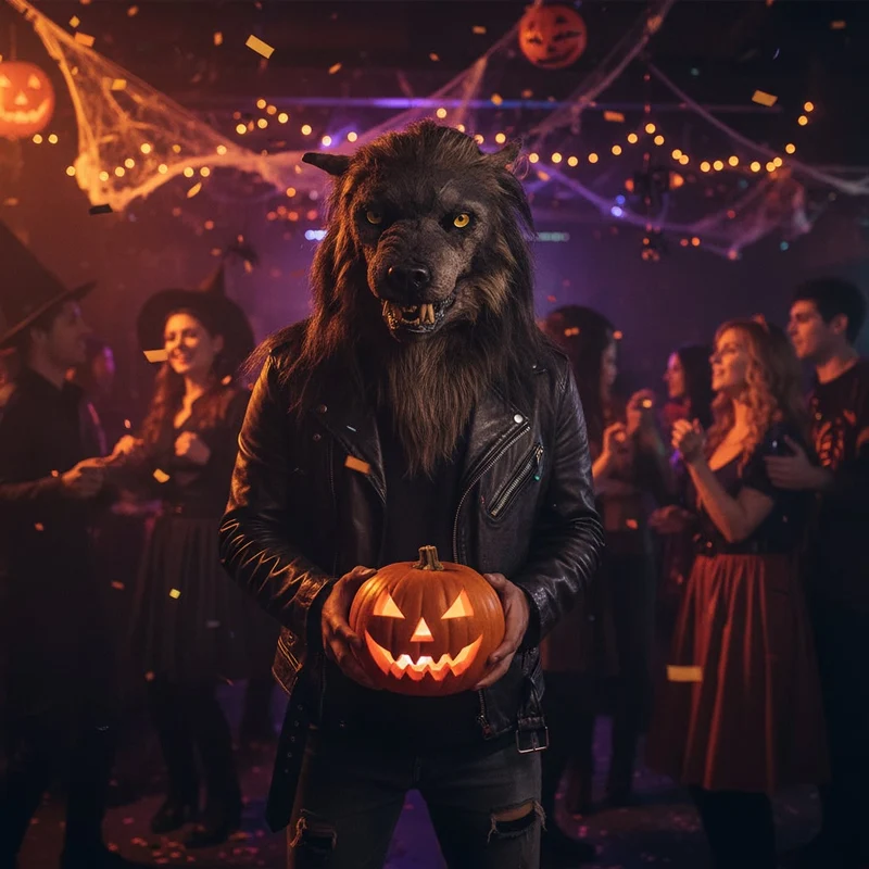 Halloween Werewolf Mask with Faux Fur and Menacing Fangs for a Party