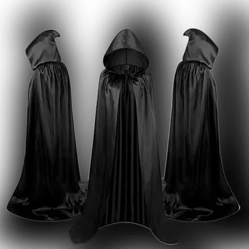 Halloween Satin Hooded Cape for Costumes and Disguises, Long and Reversible, for Children