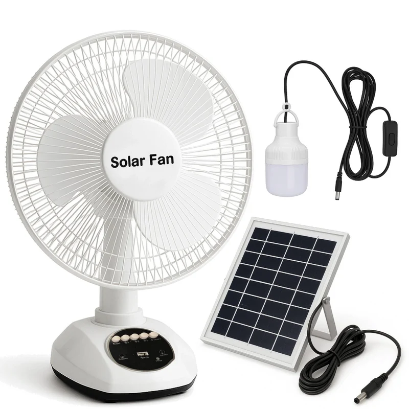 Ventilatore Portatile Solare con LED per Campeggio e Emergenze