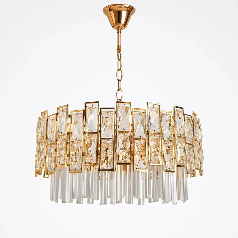 Lampadario dorato cristalli in vetro pendenti brillanti
