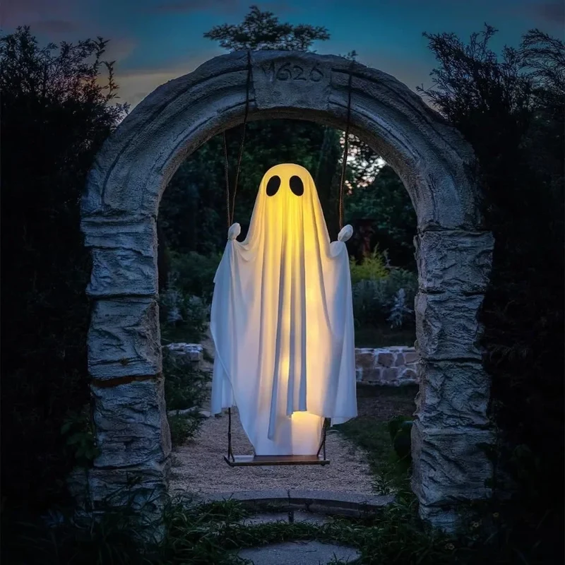 Halloween Glowing Ghost on a Swing with LED Remote Control